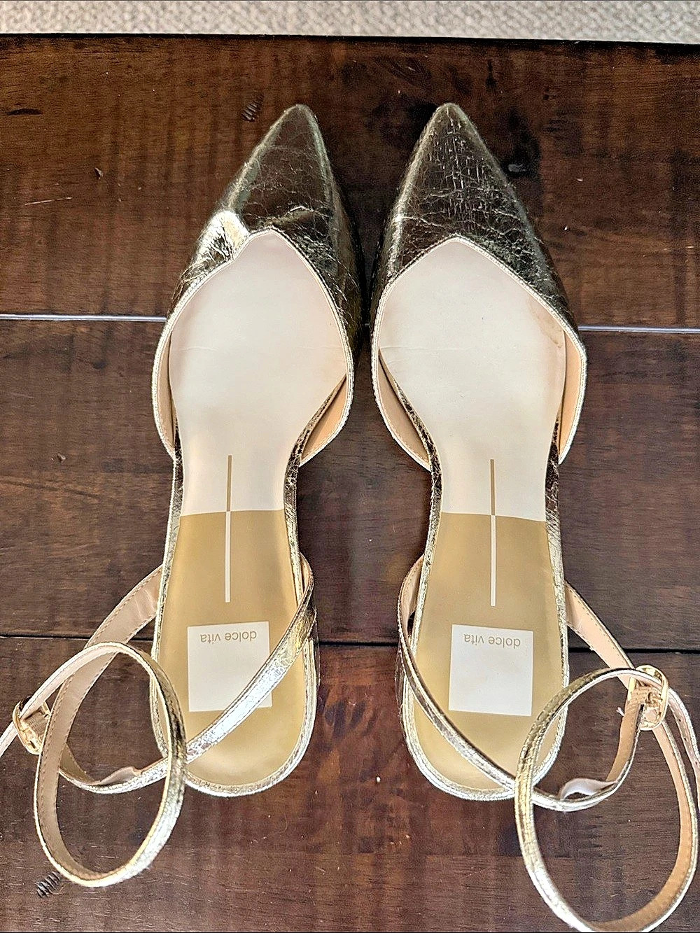Dolce Vita Metallic Pointed-Toe Block Heel Pumps in Gold